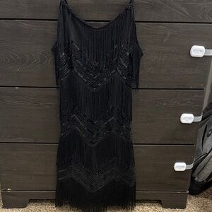 Lulu's Black Fringe Midi Dress